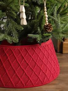 1pc Knitted Christmas Tree Collar - Knitted Diamond Pattern Tree Skirt/Adjustable Artificial Tree Base Cover; 3D Christmas Tree Base Skirt, For Christmas Tree Decoration; Perfect For Christmas And Winter Theme Party Decor - one-size - View 4