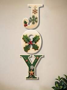 3pcs Wooden Christmas Wall Decor With "JOY" Lettering, Suitable For Entryway, Indoor/Outdoor, Garage Door And Various Surfaces, Rustic Holiday Decoration, Thanksgiving Inspired Hanging Ornament, Inspirational Phrase - A - View 6