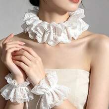 Women's Fake Collar And Cuff Set, High-End Lace Bow Tie Clothing Accessory - White - View 7