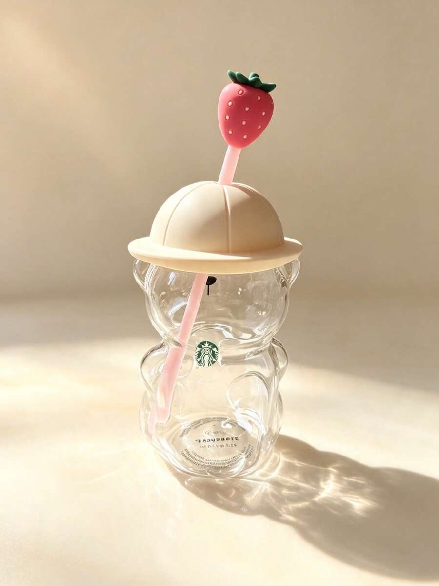 Cross-Border Co-Branded Bestseller Strawberry Bear Shaped Glass Straw Cartoon Transparent Coffee Cup - Multicolor - View 1