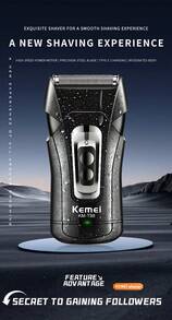 Kemei 1pc KM-T98 Electric Shaver, Professional Waterproof Beard Trimmer For Men, USB Quick Charge, Wet & Dry Shaver, Reciprocating Shaver - Black - View 4