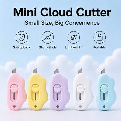 2/1pc Cute Cloud Mini Retractable Utility Knife, Portable Paper Cutter, Package Opener, Practical Tool For Office, School, Home, DIY Crafts, Learning Supplies, Office Supplies, Random Color