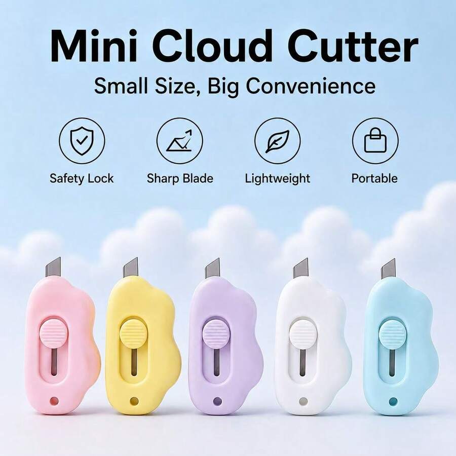 Cute Cloud Mini Retractable Utility Knife, Portable Paper Cutter With Sharp Blade And Bottle Opener, Practical Tool For Office, School, Home, DIY Crafts, Learning Supplies, Office Supplies, Car Accessories, Random Color - Multicolor - View 1
