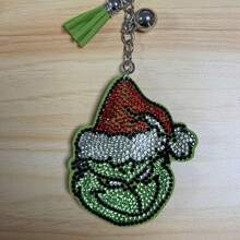 The Grinch New Green Furry Monster Rhinestone Bling Christmas Monster Christmas Fashion Funny Keychain Christmas Cartoon Pendant Tassel Rhinestone Bag Decoration Exquisite Christmas Gift - Multicolor - View 3