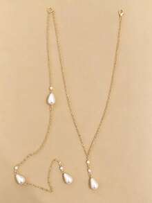 Best-Selling Asymmetrical Baroque Pearl Pendant Back Body Chain, Elegant Decorative Back Jewelry, Fashionable Women's Evening Accessory - Multicolor - View 4