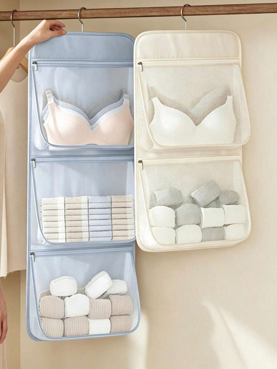 2pcs Hanging Transparent Storage Bags, Mesh Breathable Clothing Organizer, Designed For Underwear, Bras, Socks, No Drilling Easy Installation, Home And Travel Dual Use, Multi-Functional Storage Bags, Travel Essentials, Room Decor - Multicolor - View 1