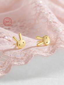 1 Pair 925 Sterling Silver Hypoallergenic Rabbit Stud Earrings, Cute & Delicate, Gift Box Packaging, Suitable For Daily Wear Or Holidays, Gift For Girls, Gift For Girl, Gift For Friends, Back To School Gift, Holiday Gift - one-size - View 1