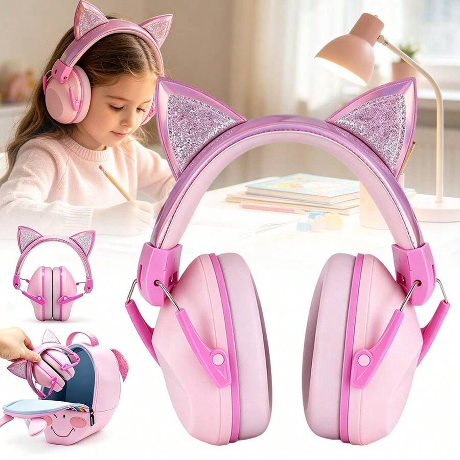 Earmuffs Kids Pink Cat Ear Adjustable Over Head For Children Fireworks Travel - Pink - View 1