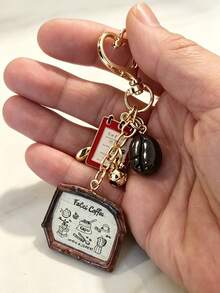 Coffee-Themed Bag Charm Keychain Featuring Coffee Bean & Coffee Menu Charms, Little Bear Cute Heart Clasp, Ideal Gift For Back To School Season - Multicolor - View 7