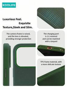 Koolife 1pc Tech Fabric Magnetic Phone Case, PC+TPU Material, Solid Color, Independent Metal Buttons, Lightweight Anti-Scratch Anti-Drop Protective Shell, For IPhone 18 Pro/18 Pro Max/17/17 Pro/17 Pro Max - Green - View 8