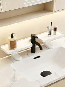 1pc Solid Color Sink Faucet Surround Storage Rack, Modern Plastic Irregular With Adjustable Split‑Tray Design, Space‑Saving Organizing Make Up Storage Organiser Bathroom Shelf, For Vanity Countertop Washroom Daily Use All‑Season Home Decor - Multicolor - View 9