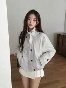 Korean Style Fashion Design Double Breasted Jacket Autumn Winter New Popular Item French Slouchy Chic Versatile Short Women's Top - Grey - View 2