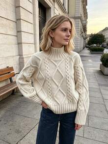 Sweater Rajut Leher Tinggi Musim Gugur Terbaru untuk Wanita, Cocok untuk Aktivitas Sehari-hari, Kampus, Perjalanan, dan Bepergian - Beras Aprikot - View 6
