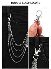 Layered Pant Chain Keychain, Unisex Punk Wallet Chain, Hip Hop Jeans Keychain, Halloween Accessory - Silver - View 5