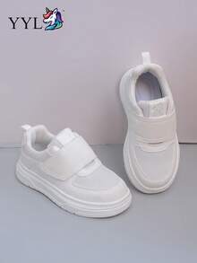 Breathable Mesh Kids' Sports White Sneakers, Lightweight & Durable, Easy On/Off With Hook And Loop Closure - White - View 3