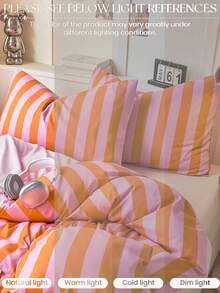 2pcs/Set Minimalist Orange & Pink Striped Envelope Pillowcases, Soft Breathable No Filling Machine Washable Cooling Pillowcases, Envelope Closure, Luxury Bed Pillowcases - Burnt Orange - View 7