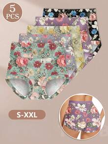 MIOTAN 5件組女款中高腰內褲，花卉印花，優雅彈性柔軟 - 彩色 - 查看 4