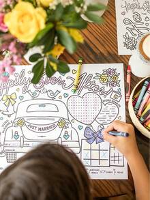 Juego de actividades con temática de boda interactivo, incluye felpudo de bienvenida y tarjetas para colorear, viene con rompecabezas, juegos de números y patrones de corazón & pastel; material de papel, apto para uso con crayones, ideal como recuerdos de boda o actividades de entretenimiento para invitados - Multicolor - Ver 8