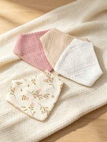 4pcs Baby Bibs, Drool Bibs, Crinkle Fabric, Soft Skin-Friendly Breathable, Suitable For Newborns, Solid Color, Unisex - Multicolor - View 12
