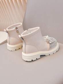 Children's Rhinestone Bow Boots, Baby Girl Side Zipper Soft Sole Autumn/Winter Ankle Boots, Easy To Put On And Take Off - Beige - View 6