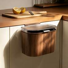 1PC Wall-Mounted Trash Can For Kitchen Cabinet, No-Drill Adhesive Trash Bin, Wood Grain Aesthetic Design, Large Horizontal Opening For Easy Waste Collection, Two Opening Methods: Flip Up Or Slide Down, Two Installation Options: Hook Or Adhesive, U-Shaped Slot Fits Most Cabinet Doors - Multi-color - View 7