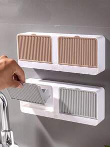 1pc Large Capacity Dual Compartment Storage Rack, Waterproof Soap Box, Soap Tray, Wall-Mounted Storage Box, Multi-Functional Shelf, Bathroom Waterproof Storage Box, Bathroom Soap Dish, Bathroom Accessories, Home Decor, Autumn Decor, Back To School Decor - Multicolor - View 4