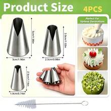 Russian Piping Tips Set, V-Shape Wave Cake Nozzles, Stainless Steel Icing Tool For Cupcakes Cookies, With Cleaning Brush - 3pcs Silver V-shaped Piping Tips + Cleaning Brush - View 3