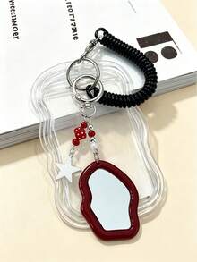 Y2k Exquisite And Fashionable Acrylic Keychain Phone Ring Card Holder,Card Package Keychain, Transparent Id Card Package Set, With Detachable And Sliding Cover, Women's Red Mirror Keychain And Pentagram Keychain - Multicolor - View 5