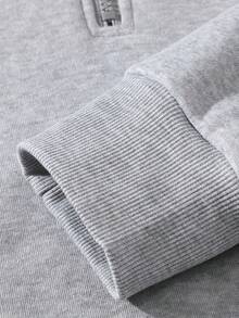 Men's Half Zip Up Hoodie, Solid Color Loose Drop Shoulder Long Sleeve Casual Pullover Hooded Sweatshirt - Grey - View 5