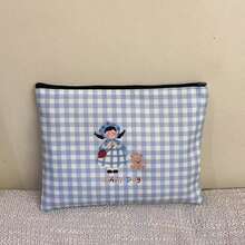 Blue Plaid Handbag Large Capacity Bestselling Makeup Bag Student New Style Versatile Storage Cartoon Makeup - View 4