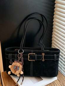 Nicekee Vintage Versatile And Fashionable Handbag, Equipped With Square Buckles And Exquisite Hanging Decorations, Suitable For Shopping And Commuting - Black - View 8