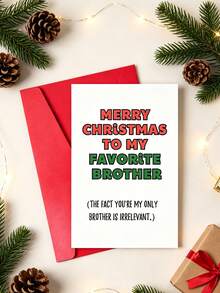 2pcs Fun Christmas Cards For Your Brother, Including A Card And Envelope, Perfect For Christmas, Themed Parties, Holiday Decorations, Your Brother's Birthday, The Perfect Card For Your Brother. - One Size Fits All - View 2
