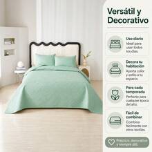 طقم بطانية سرير مبطن مع أكياس وسائد، تصميم هندسي بارز، بطانية ناعم أنيق للأسرة 90 و135 و150، متوفر بأحجام متعددة - أخضر - مشاهدة 4