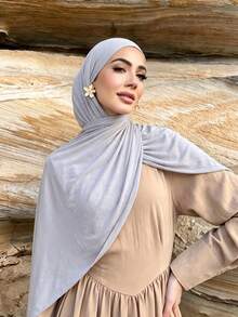 1PC Women's New Large Size Hijab Headscarf Long Scarf Solid Color Casual Soft - Light Grey - View 3