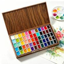 Set Cat Air Padat 60 Warna dalam Kotak Kayu, Palet Seni Portabel untuk Melukis, Menggambar, Seniman, Pelajar, dan Perlengkapan Kreatif. - Set - View 7