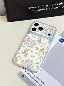 1pc Transparent Pink & Blue Floral Rabbit Pattern Full Coverage Lens Protection Anti-Drop Anti-Collision Personalized Phone Case Compatible With IPhone 16 Pro Max/17/16/15/14/13/12/11/Air - Multicolor - View 3