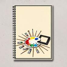 A5 Spiral Notebook, 100 Pages, 50 Sheets, 2D Flat Vintage Art Print, Cover With Artist Palette, Paintbrush And Paint Tube Pattern, Bound Notebook, Back To School Supplies, Art Lover Aesthetic Stationery - A-multicolor - View 4
