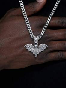 Halloween Costume Accessory, Men Hip Hop Iced Out Bat Pendant Necklace, Sparkly Rhinestone Cuban Chain Necklace Party Gift - Halloween Necklace - View 3
