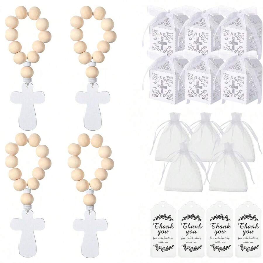 36pcs Bulk Wooden Catholic Prayer Beads With Cross Pendant And Mesh Bag For Baptism, First Communion, Confirmation, Baby Shower, Bridal Shower, Men And Women (Natural Color) - Multicolor - View 1