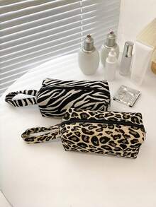 New Zebra Leopard Print Highly Attractive Makeup Bag, Multi-Functional Large Capacity Storage Bag, Portable Travel Handbag, Pencil Case, Handheld Makeup Bag - Multicolor - View 6