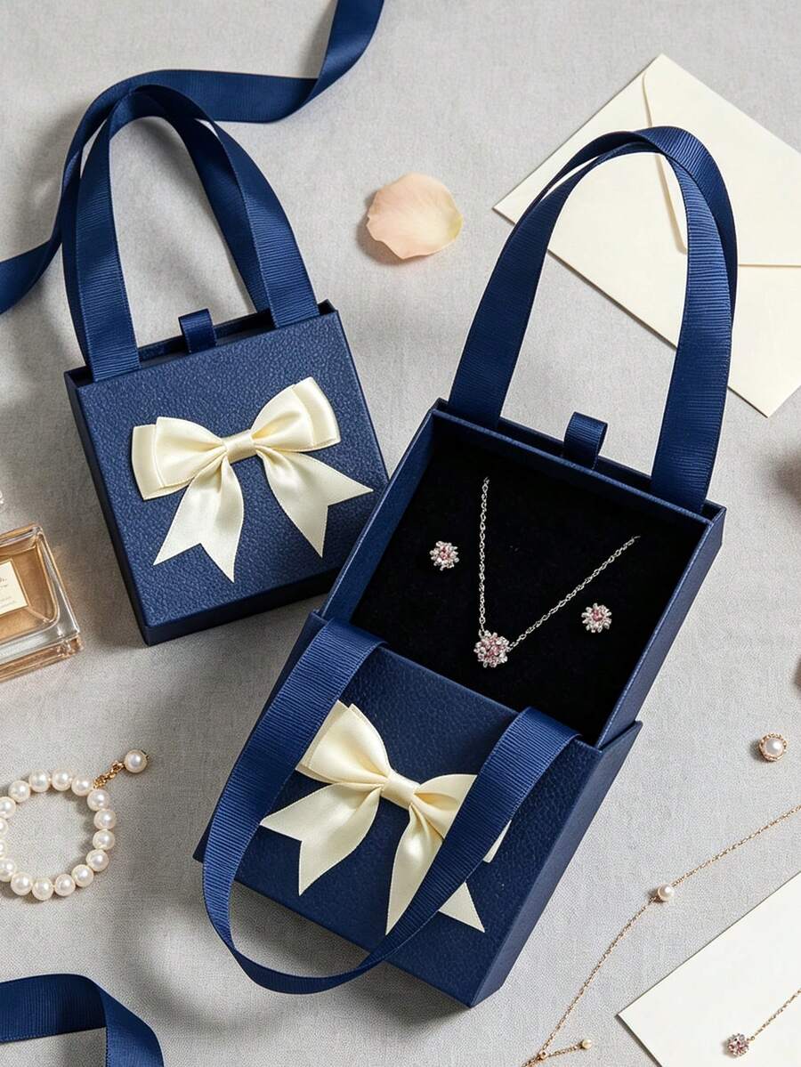 Korean Style Bow Style Jewelry Box, Mini Necklace/Ring/Earring Storage Box,Perfect For Birthday/Wedding/Anniversary/New Year/Valentine's Day Gift, Women's Gift, Men's Gift, Mother's Gift, Father's Gift, Grandfather's Gift, Grandmother's Gift - Multicolor - View 1