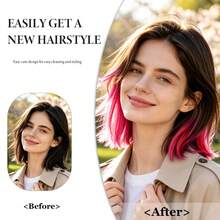 8 Inch Colored Clip‑In Highlight Hair Extensions, Invisible Straight Synthetic Hairpiece For Women, Heat Resistant, Easy Wear For Halloween, Cosplay, Festival & Daily Use, 1‑Piece - Multicolor - View 5