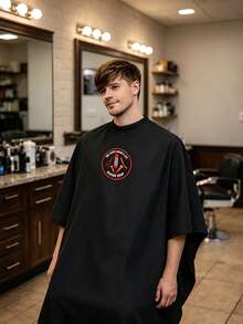 Customized Barber Apron, Customized Barber Cape, Personalized Barber Cape With Logo, Printable Barber Shop Logo Pattern And Text, Professional Durable Lightweight Breathable Neutral Home Salon Apron, Customized Barber Shop Home Salon Client Cape - Multicolor - View 2