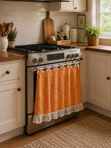 Country Style Oven Door Curtain, Bohemian Kitchen Stove Handle Cover With Lace Bow And Ruffle Edge, Multiple Colors Available, Farmhouse Kitchen Home Decor, Suitable For Home Kitchen Cabinet Decoration, Rustic Appliance Dust Cover - Multicolor - View 5