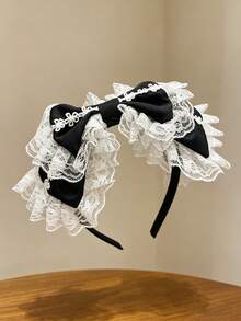 1pc Vintage French Princess Style Lace Headband, Exquisite Multi-Layer Ruffle Bow Design, Face-, Suitable For Daily Wear/Cosplay, Aesthetic Hair Accessory - Multicolor - View 13