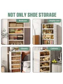 3/6/9LayerHome Multi‑layer Shoe Storage Cabinet, White Foldable Shoe Organizer with Transparent Cover, Dust‑resistant Storage for Sneakers, Heels and Tall Boots - Ver 7
