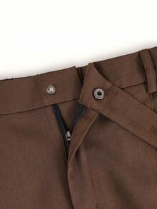 Spring/Autumn Vintage Pleated Wide Leg Suit Pants With Adjustable Waist, Draping Fabric, Men's Minimalist Versatile Long Trousers - Brown - View 7