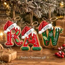 Custom Initial Christmas Ornament, Personalized Name Letter Tree Decor, Festive Gingerbread Santa Hat Style, Customized Christmas Hanging Decoration, Customizable A-Z Name Ornament, Home Decor, Christmas Keepsake Gift, Christmas Stocking Ornaments - Style a - View 7
