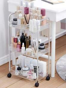 2/3/4 Tier Rolling Cart With Hanging Basket, Transparent Multi-Function Storage Cart With Handle And Wheels, Mobile Organizer Rack For Office, Bathroom, Kitchen And Living Room, Suitable For Snacks, Spices, Cosmetics, Books, Food And Household Items - Transparent - View 3