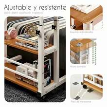 Escritorio Ajustable Forma en L con Ruedas, Mesa Auxiliar Regulable en Altura para Laptop, Oficina y Hogar, Marco de Metal con Almacenamiento, Soporta hasta 25kg - Ver 8